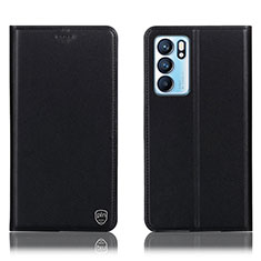 Funda de Cuero Cartera con Soporte Carcasa H21P para Oppo Reno6 5G Negro