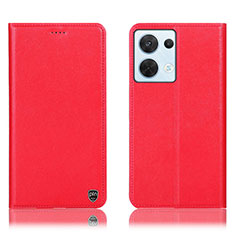 Funda de Cuero Cartera con Soporte Carcasa H21P para Oppo Reno9 5G Rojo