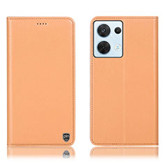 Funda de Cuero Cartera con Soporte Carcasa H21P para Oppo Reno9 Pro 5G Naranja