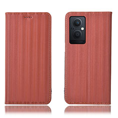 Funda de Cuero Cartera con Soporte Carcasa H23P para Oppo A96 5G Marron