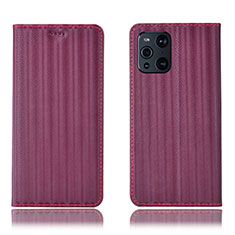 Funda de Cuero Cartera con Soporte Carcasa H23P para Oppo Find X3 5G Rojo Rosa