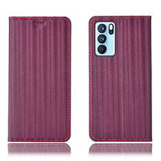 Funda de Cuero Cartera con Soporte Carcasa H23P para Oppo Reno6 Pro 5G India Rojo Rosa