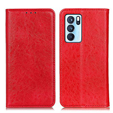 Funda de Cuero Cartera con Soporte Carcasa K01Z para Oppo Reno6 Pro 5G India Rojo