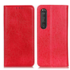 Funda de Cuero Cartera con Soporte Carcasa K01Z para Sony Xperia 1 III Rojo