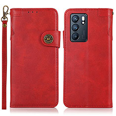 Funda de Cuero Cartera con Soporte Carcasa K03Z para Oppo Reno6 5G Rojo