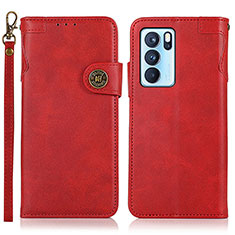 Funda de Cuero Cartera con Soporte Carcasa K03Z para Oppo Reno6 Pro 5G India Rojo