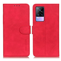 Funda de Cuero Cartera con Soporte Carcasa K03Z para Vivo V21e 4G Rojo