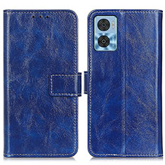 Funda de Cuero Cartera con Soporte Carcasa K04Z para Motorola Moto E22i Azul