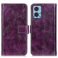 Funda de Cuero Cartera con Soporte Carcasa K04Z para Motorola Moto E22i Morado