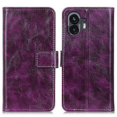 Funda de Cuero Cartera con Soporte Carcasa K04Z para Nothing Phone 2 Morado