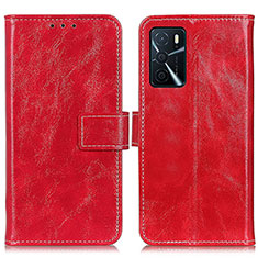 Funda de Cuero Cartera con Soporte Carcasa K04Z para Oppo A16 Rojo