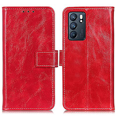 Funda de Cuero Cartera con Soporte Carcasa K04Z para Oppo Reno6 5G Rojo