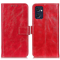 Funda de Cuero Cartera con Soporte Carcasa K04Z para Oppo Reno7 5G Rojo