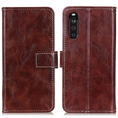 Funda de Cuero Cartera con Soporte Carcasa K04Z para Sony Xperia 10 III Lite Marron