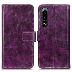 Funda de Cuero Cartera con Soporte Carcasa K04Z para Sony Xperia 5 III SO-53B Morado