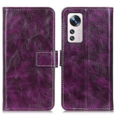 Funda de Cuero Cartera con Soporte Carcasa K04Z para Xiaomi Mi 12 Pro 5G Morado