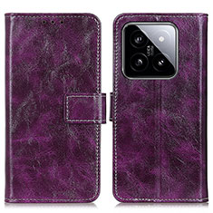 Funda de Cuero Cartera con Soporte Carcasa K04Z para Xiaomi Mi 14 5G Morado