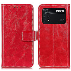 Funda de Cuero Cartera con Soporte Carcasa K04Z para Xiaomi Poco M4 Pro 4G Rojo