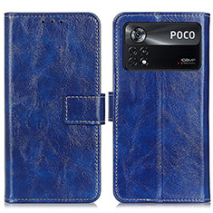 Funda de Cuero Cartera con Soporte Carcasa K04Z para Xiaomi Poco X4 Pro 5G Azul