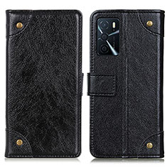 Funda de Cuero Cartera con Soporte Carcasa K06Z para Oppo A16 Negro