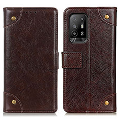 Funda de Cuero Cartera con Soporte Carcasa K06Z para Oppo A95 5G Marron