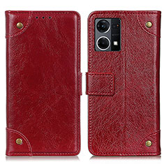 Funda de Cuero Cartera con Soporte Carcasa K06Z para Oppo Reno7 4G Rojo