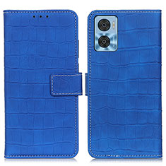 Funda de Cuero Cartera con Soporte Carcasa K07Z para Motorola Moto E22i Azul