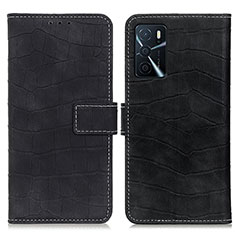 Funda de Cuero Cartera con Soporte Carcasa K07Z para Oppo A16 Negro