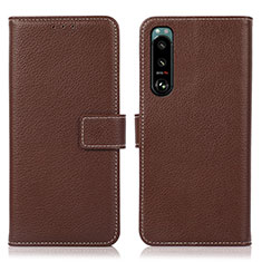 Funda de Cuero Cartera con Soporte Carcasa K08Z para Sony Xperia 5 III SO-53B Marron