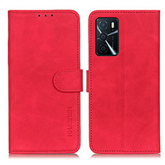 Funda de Cuero Cartera con Soporte Carcasa K09Z para Oppo A16 Rojo