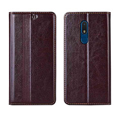 Funda de Cuero Cartera con Soporte Carcasa L01 para Nokia C3 Marron