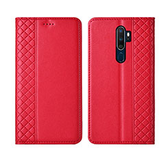 Funda de Cuero Cartera con Soporte Carcasa L01 para Oppo A11 Rojo