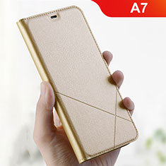 Funda de Cuero Cartera con Soporte Carcasa L01 para Oppo A7 Oro