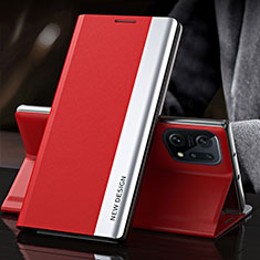 Funda de Cuero Cartera con Soporte Carcasa L01 para Oppo Find X5 5G Rojo