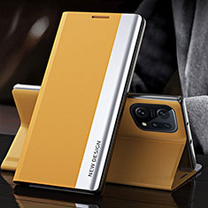 Funda de Cuero Cartera con Soporte Carcasa L01 para Oppo Find X5 Pro 5G Amarillo