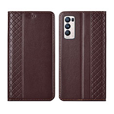 Funda de Cuero Cartera con Soporte Carcasa L01 para Oppo Reno5 Pro+ Plus 5G Marron