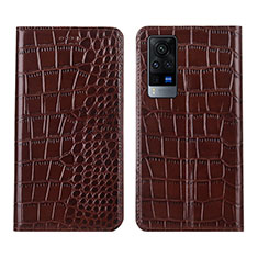 Funda de Cuero Cartera con Soporte Carcasa L01 para Vivo X60 Pro 5G Marron