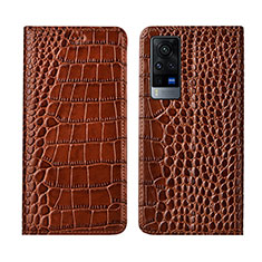 Funda de Cuero Cartera con Soporte Carcasa L01 para Vivo X60 Pro 5G Marron Claro