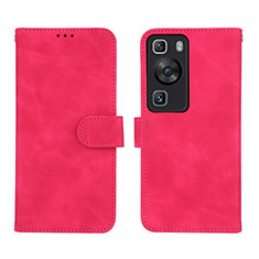 Funda de Cuero Cartera con Soporte Carcasa L01Z para Huawei P60 Pro Rosa Roja