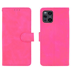 Funda de Cuero Cartera con Soporte Carcasa L01Z para Oppo Find X3 5G Rosa Roja