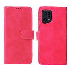 Funda de Cuero Cartera con Soporte Carcasa L01Z para Oppo Find X5 Pro 5G Rosa Roja