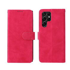 Funda de Cuero Cartera con Soporte Carcasa L01Z para Samsung Galaxy S21 Ultra 5G Rosa Roja