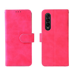 Funda de Cuero Cartera con Soporte Carcasa L01Z para Samsung Galaxy Z Fold3 5G Rosa Roja