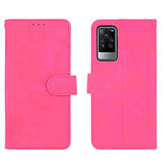 Funda de Cuero Cartera con Soporte Carcasa L01Z para Vivo X60 Pro 5G Rosa Roja