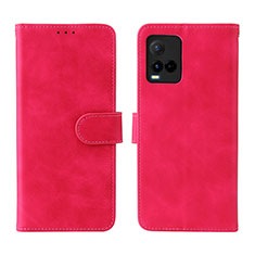 Funda de Cuero Cartera con Soporte Carcasa L01Z para Vivo Y21G Rosa Roja