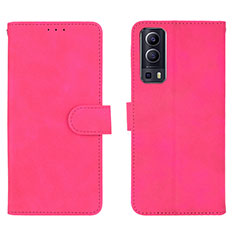 Funda de Cuero Cartera con Soporte Carcasa L01Z para Vivo Y72 5G Rosa Roja