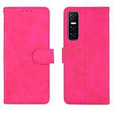 Funda de Cuero Cartera con Soporte Carcasa L01Z para Vivo Y73s 5G Rosa Roja