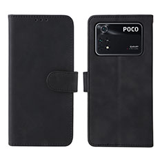 Funda de Cuero Cartera con Soporte Carcasa L01Z para Xiaomi Poco M4 Pro 4G Negro