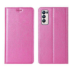 Funda de Cuero Cartera con Soporte Carcasa L02 para Oppo Reno5 Pro+ Plus 5G Rosa