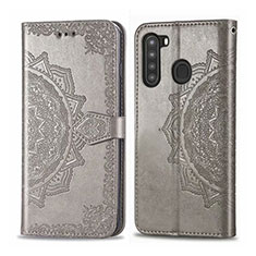 Funda de Cuero Cartera con Soporte Carcasa L02 para Samsung Galaxy A21 Gris